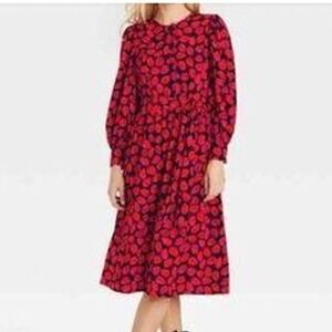 Who What Wear Small Leaf Pattern Midi Dress Belted Button Front Pockets Satiny